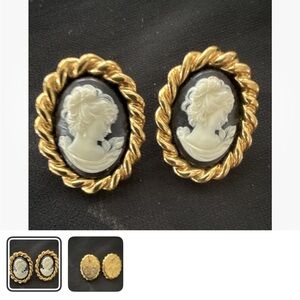 Gold-Tone Black & Cream Cameo Statement Earrings